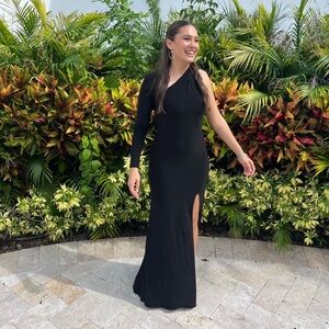 Aqua Black One-Shoulder Maxi Dress